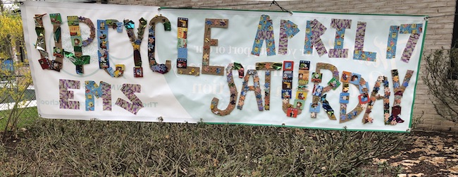 Colorful banner that reads, "Upcycle April 17 EMS Saturday"